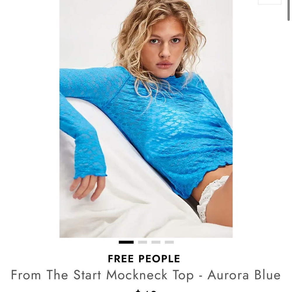 Free People From The Start Mockneck Aurora Blue Long Sleeve Lace Top